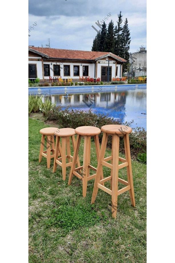 Ahşap Bar Taburesi Ahşap Renk 80cm Yükseklik - 1
