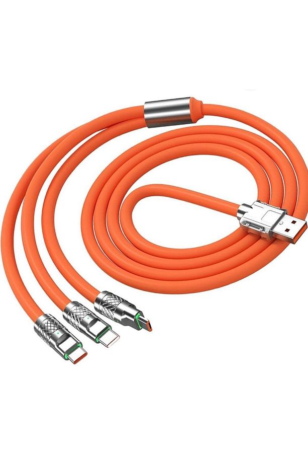 KABLO ÇOKLU KIRILMAYA DAYANIKLI SLİKON ÇELİK BAŞLIKLI 6A 3’ü 1 ARADA APPLE TYPE-C ANDROİD(micro) - 5
