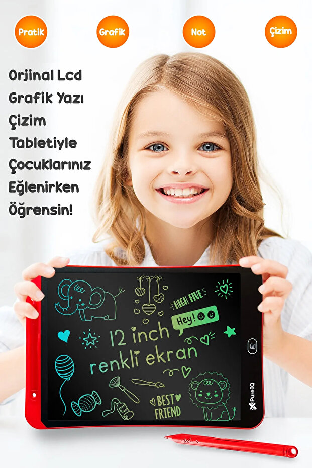Writing Tablet Lcd 12 Inç Dijital Kalemli Çizim Yazı Tahtası Grafik Not Yazma Eğitim Tableti - 5