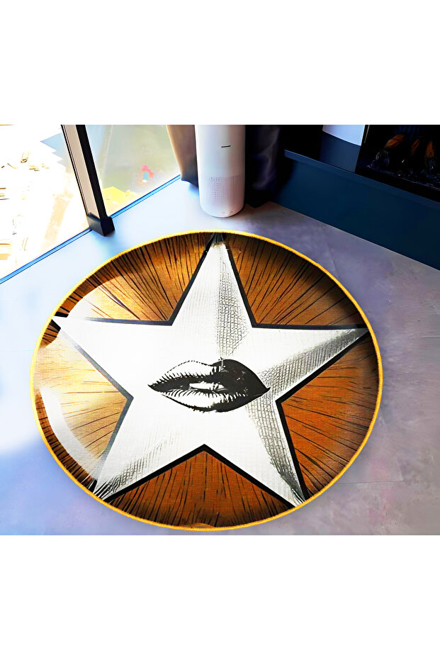 Round Star and Lip Pattern Woven Base Washable Carpet Miraface19