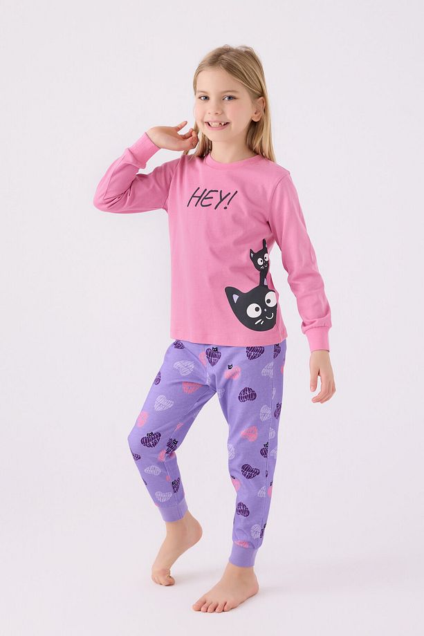 Kız Çocuk Pembe Uzun Kol Pijama Takım - 3