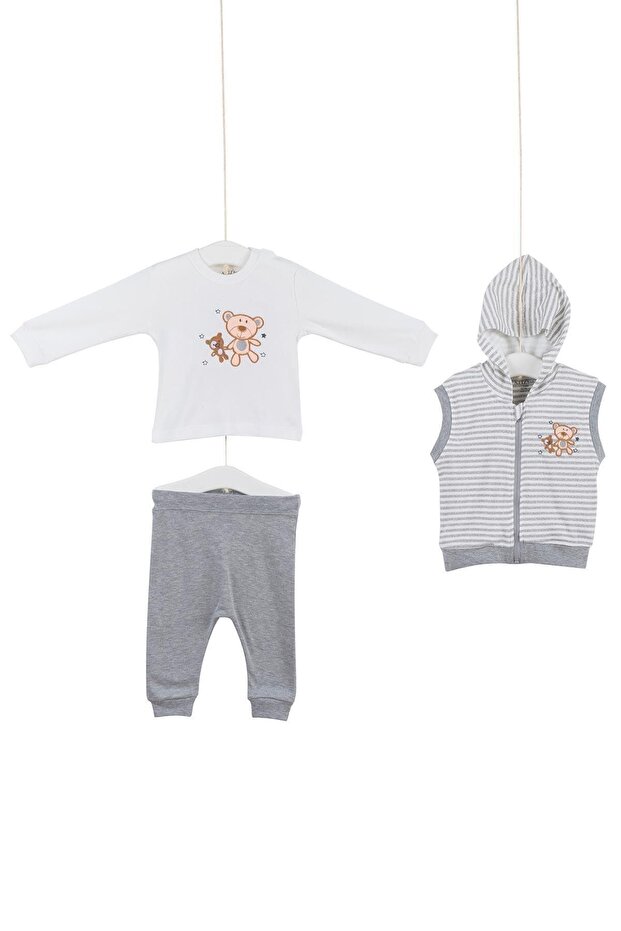 Baby Boy Ecru Vest Triple Set Azz003130
