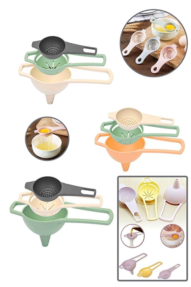 3 قطع من فاصل البيض ومصفاة الشاي وقمع صغير - 2