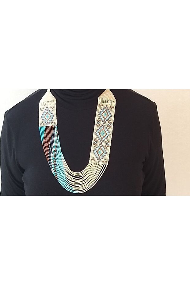 Etnik Desen Elde Dokuma Kolye - 4