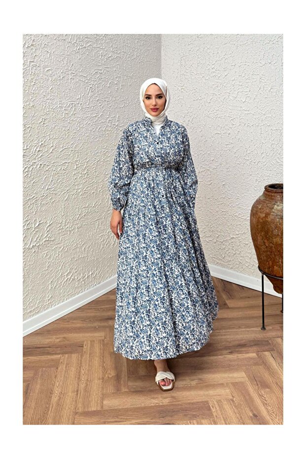 فستان بحزام منقوش من الفيسكوز - 1