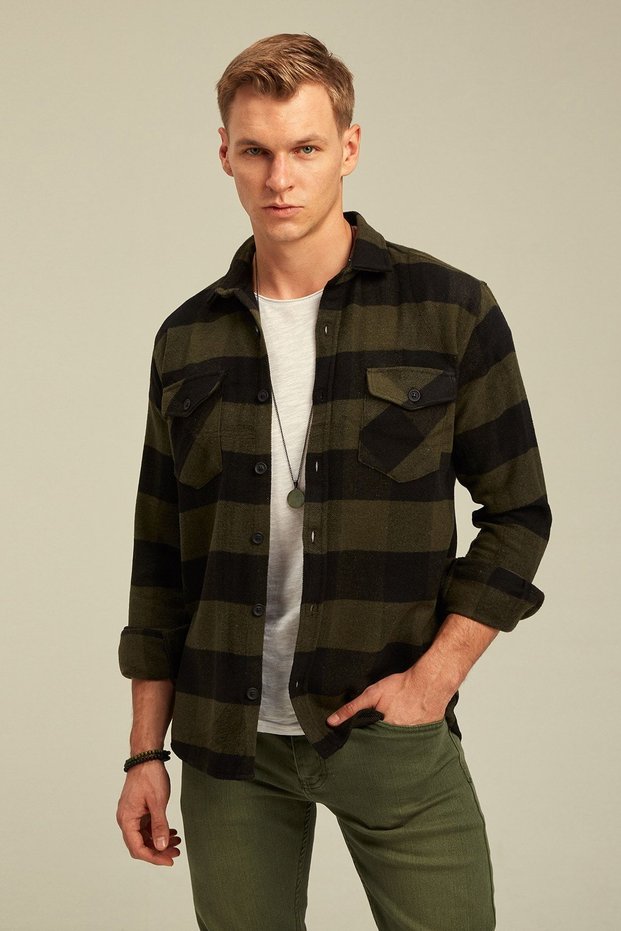 Khaki Plaid Lumberjack Shirt-odg001r09