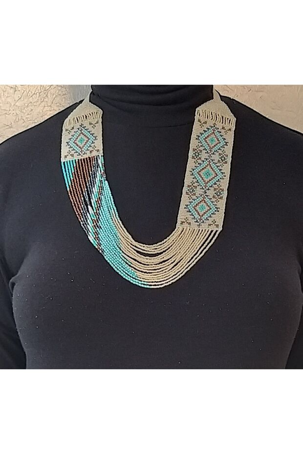 Etnik Desen Elde Dokuma Kolye - 3