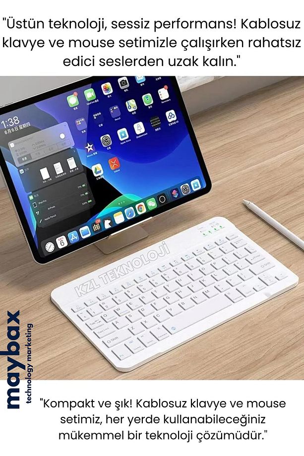Tüm Cihazlara Uyumlu Akıllı Taşınabilir Şarjlı Kablosuz Bluetooth & Wireless  Klavye Mouse Seti - 8