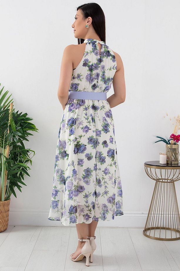 Halter Yaka Midi Çiçekli Elbise GRS3432 - 6