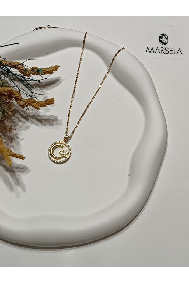 316L Steel Chain Zircon Stone Moon Star Necklace