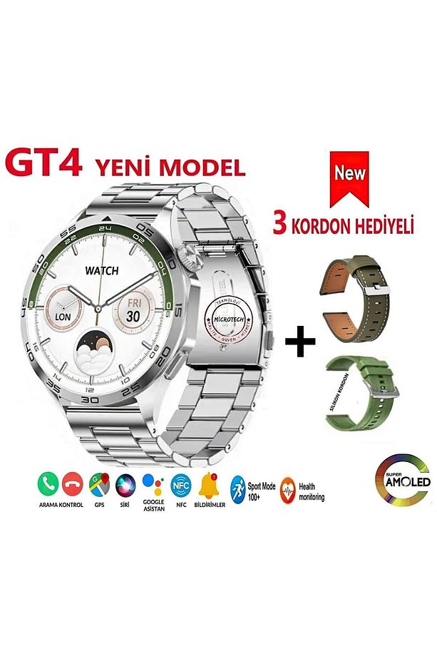 GT4 AMOLED EKRAN + 3 KORDONLU + ÇELİK KASA AKILLI SAAT (2023 YENİ MODEL) - 1