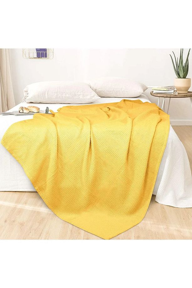 Tek Kişilik Sarı Waffle Desenli Pike Pamuklu Tek Kişilik 160 X 230 Cm - 1