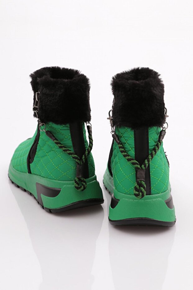 Női vastag talpú cipzár részletes szőrme csizma zöld 79633363 - 3
