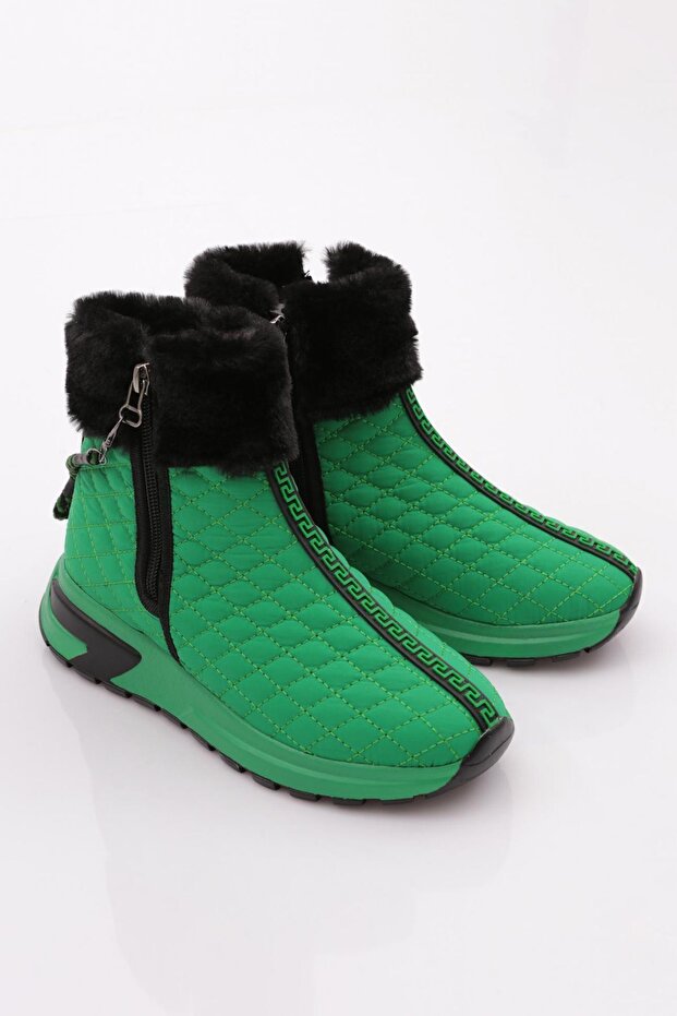 Női vastag talpú cipzár részletes szőrme csizma zöld 79633363 - 2