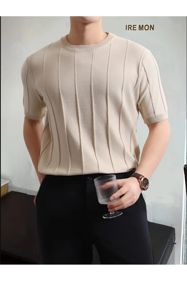 Mink Slim Tight Crew Neck Plain Knitwear T-Shirt