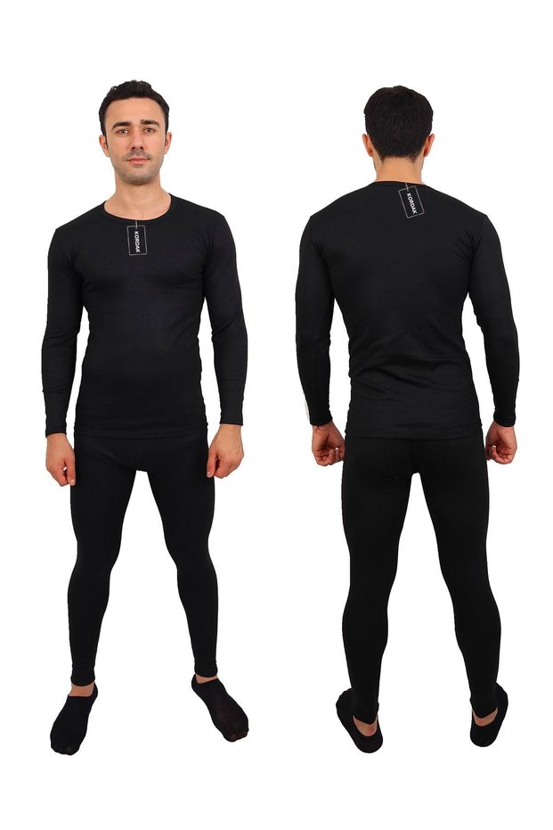 Black Thermal Underwear Bottom Top Set