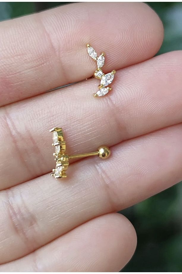 Cerrahi Çelik çiçek model kıkırdak helix tragus piercing (1adet) - 2