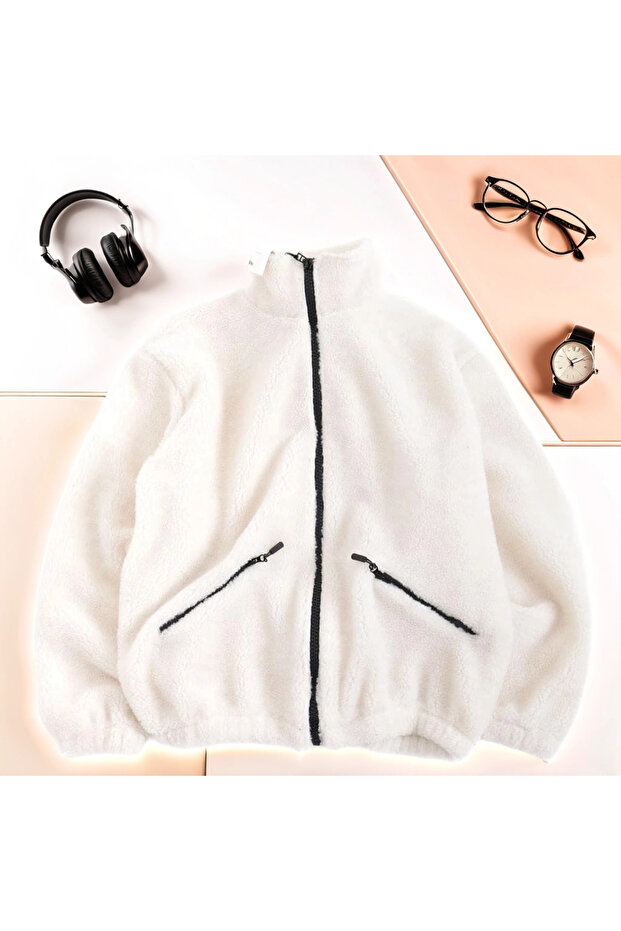 Jachetă de pluș oversize neagră unisex - 1