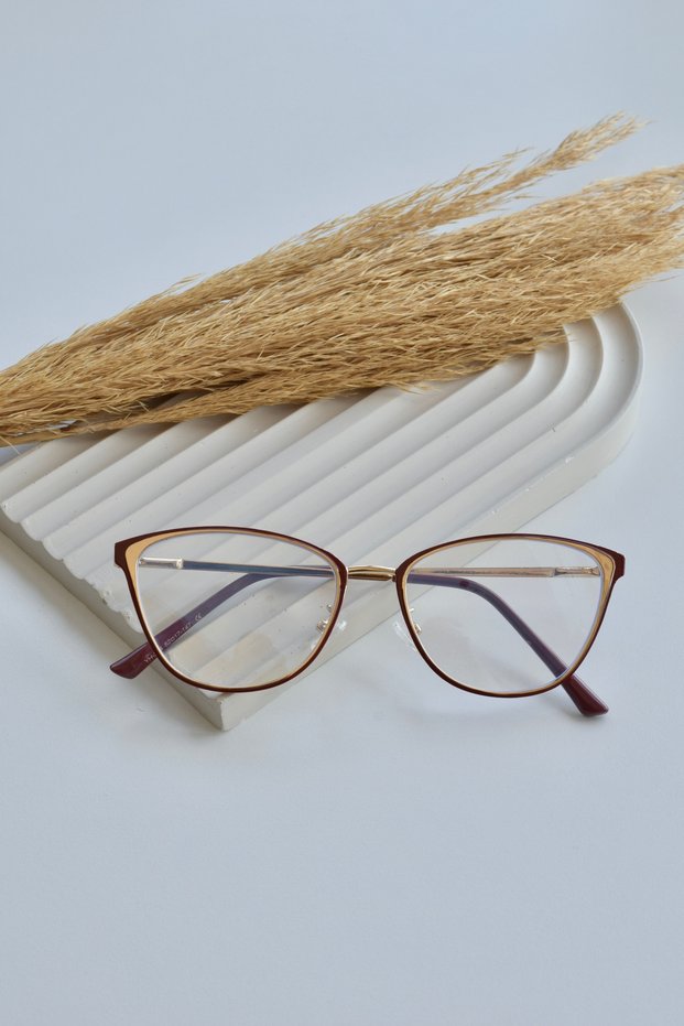 Gold Gold Burgundy Cat Eye Unisex Women's Men's Transparent Blue Light Protection Filtered Blue Block Glasses