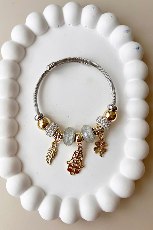 8015 Model Fatma Mother Hand - Dangle Steel Bracelet