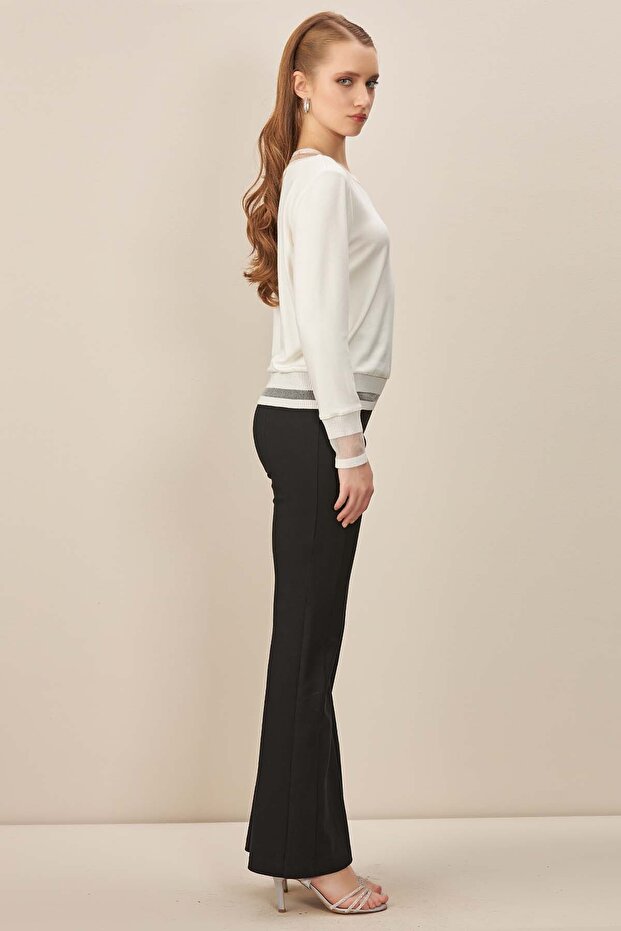 Uzun Kollu Ekru Örme Bluz - 3