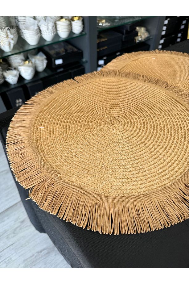 6 ADET YUVARLAK HASIR ÖRGÜLÜ PÜSKÜLLÜ SUPLA ÇAP 38 CM AMERİKAN SERVİS  ÜRÜN - 3