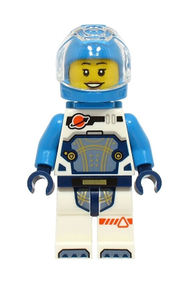 Moc City Town Minifigure - Mars Lunar Researcher Laughing Woman Blue Astronaut Accessory