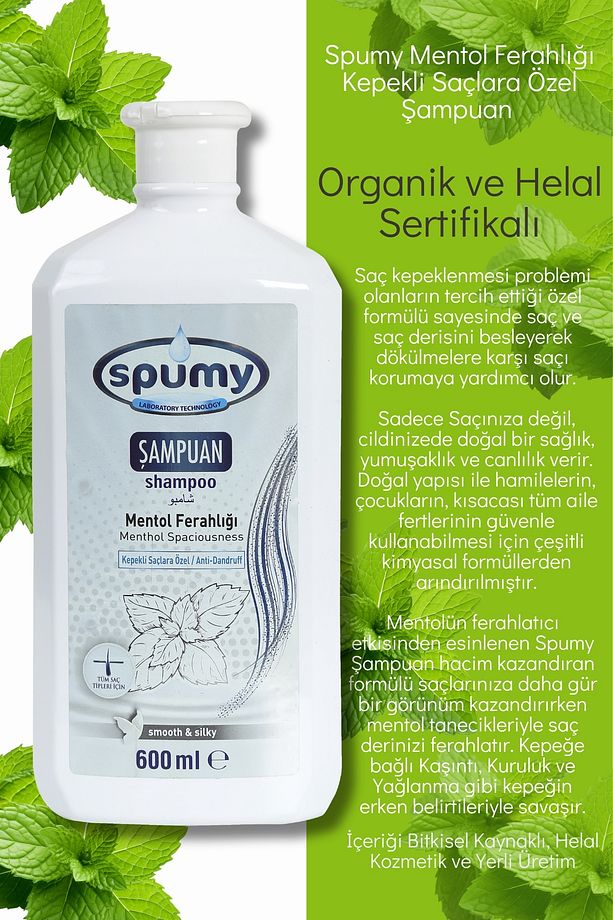 Mentol Ferahlığı Kepekli Saçlara Özel Organik Şampuan - 600 ml - 2