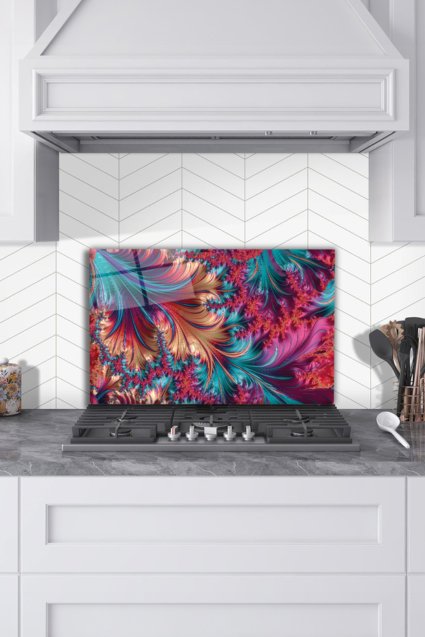 Purple Fractal Glass Stove Back Protector - Kitchen Built-In and Countertop Protection, Tempered and Rated