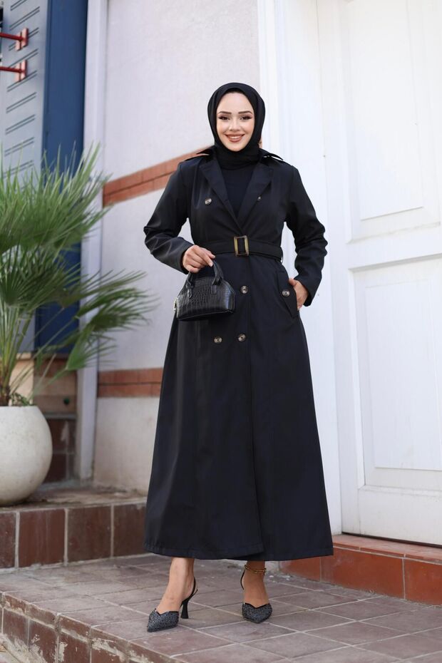 Women's Buttoned Belted Trench Coat