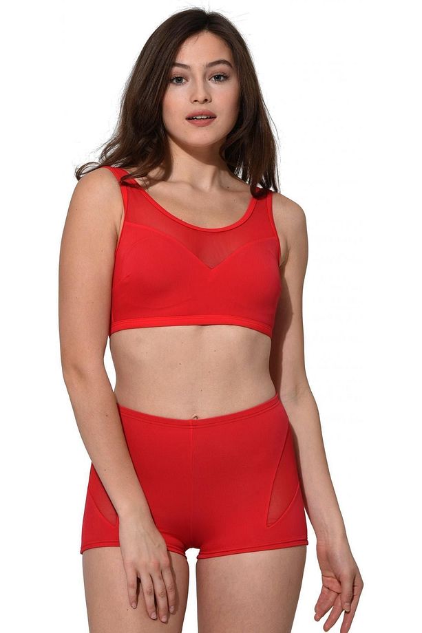 Tüllü Transparan Şortlu Bikini 5035 Kırmızı - 2