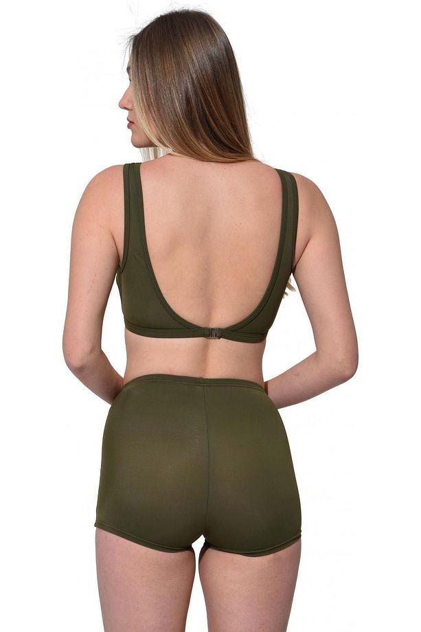 Tüllü Transparan Şortlu Bikini 5035 Haki - 3