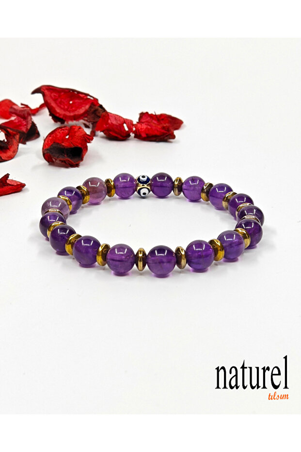 Amethyst Hematite Natural Stone Unisex Bracelet