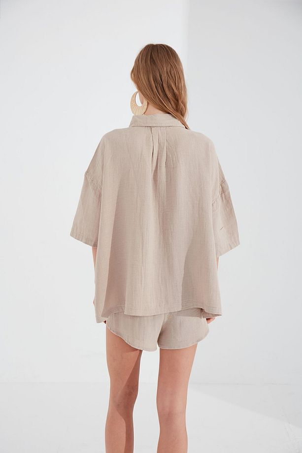Gömlek şort 2,li Oversize Takım | Taş MKS189596-01 - 5