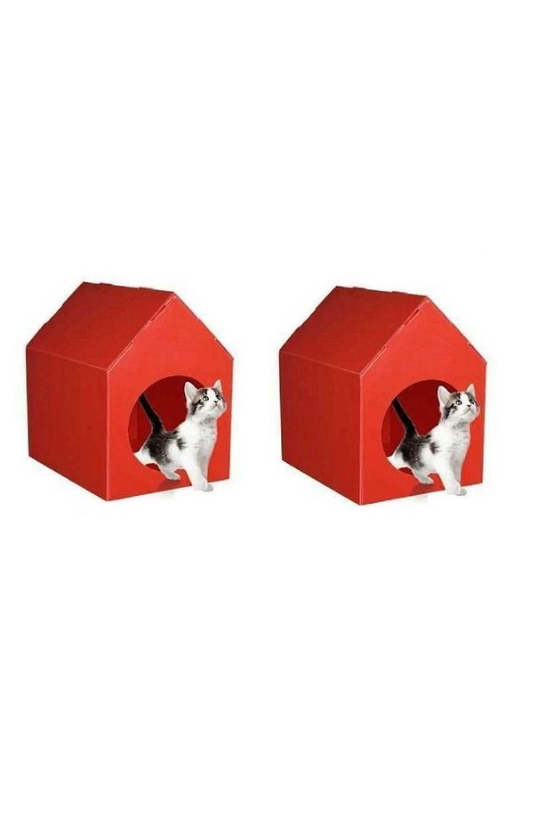 Kırmızı Kedi Köpek Evi 2 ADET Kulübesi Yuvası Plastik Demonte Taşınabilir - 1
