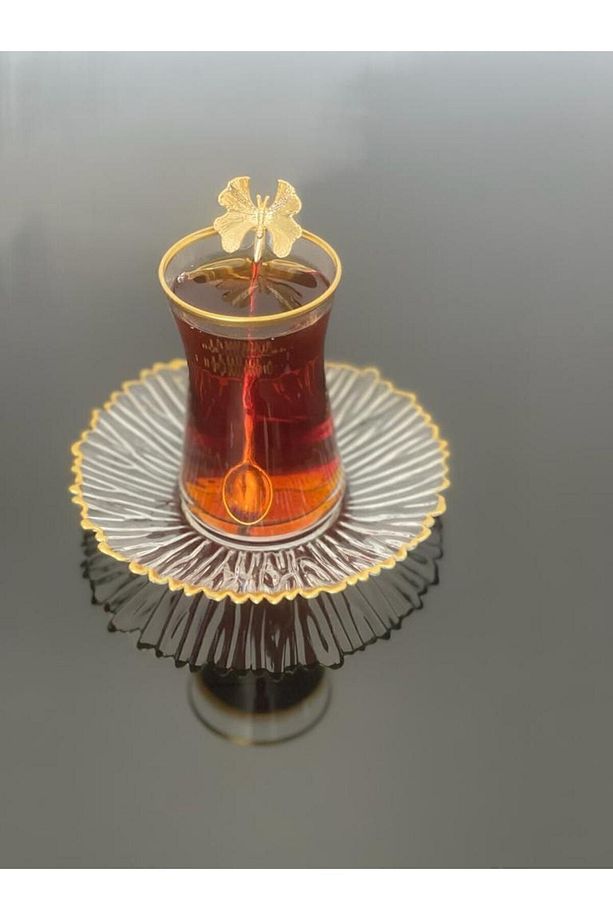 18 Parça Çay Seti Ithal Elysia Tabaklı Kelebek Çay Kaşıklı Set - 4