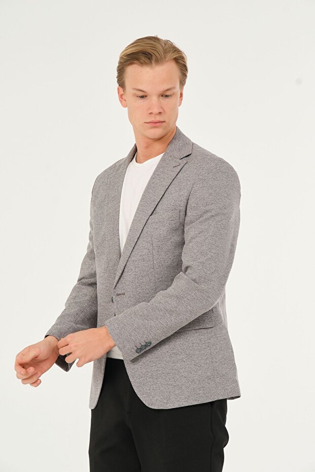 Gray Slimfit Classic Lined Regular Blazer Jacket - 6