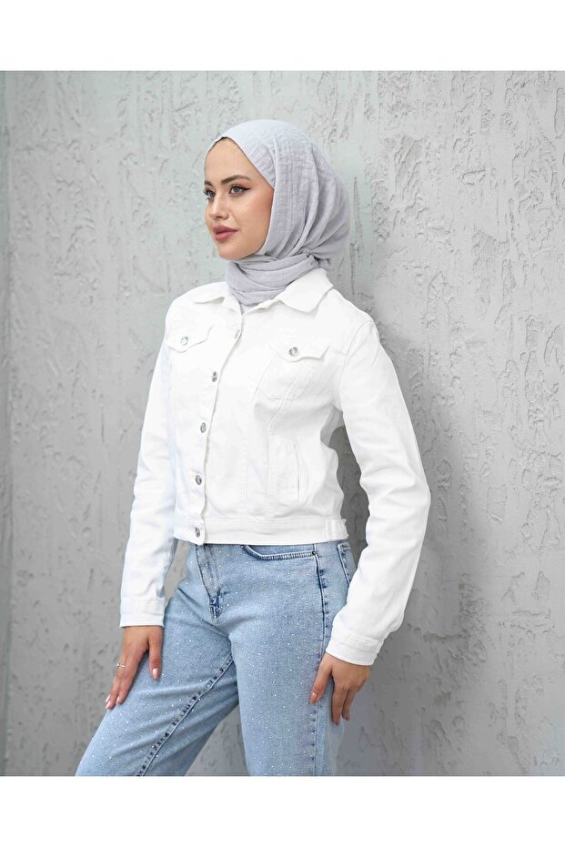 سترة بيضاء قصيرة من الدنيم - 5