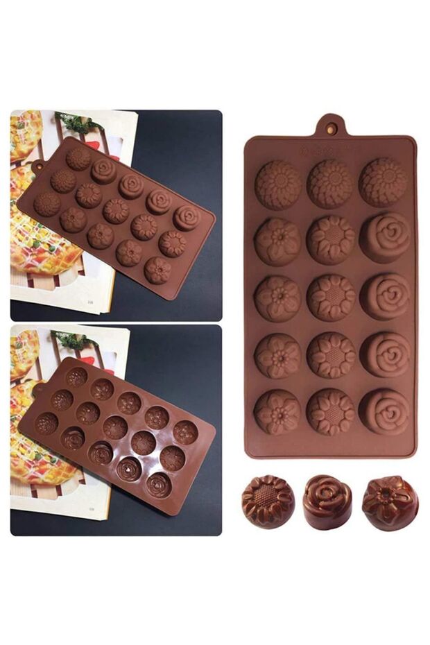 Daisy Rose Flower Chocolate Mold 15 Pieces Soap Scented Stone Mold Silicone Mold Epoxy Candle Ice Mold