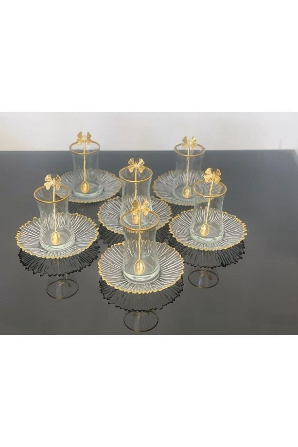 18 Parça Çay Seti Ithal Elysia Tabaklı Kelebek Çay Kaşıklı Set - 1