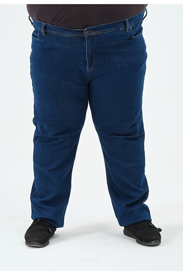 Denim Süper Battal Büyük Beden Erkek Kot Pantolon Likralı Battal 1501 Koyu Mavi