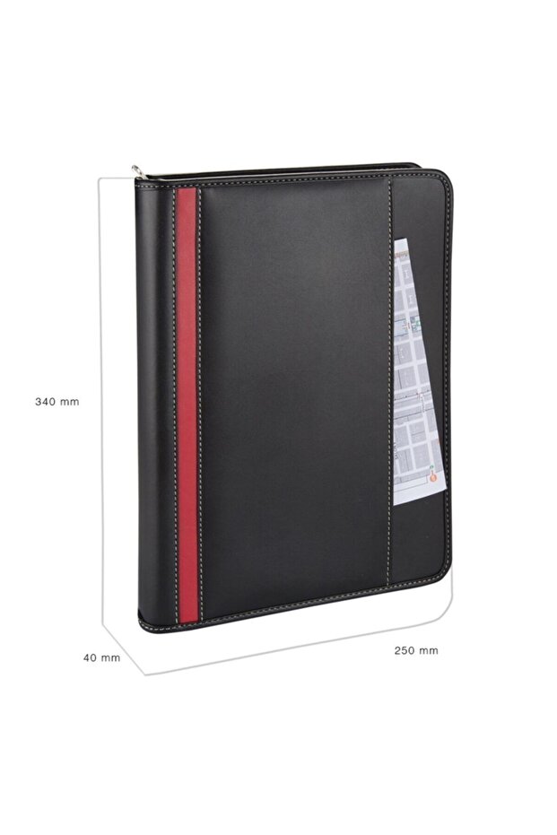 A4 Leather Zippered Secretariat and 4 Ring D Mechanism Handheld Portfolio with Calculator - 2