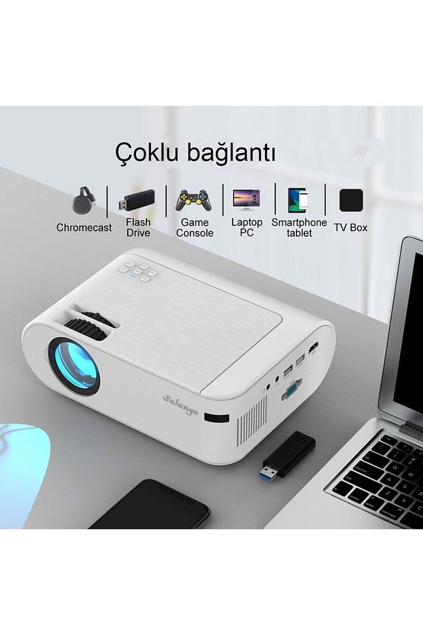 P62 Full HD Mini Projeksiyon Cihazı Ev Sinaması Wifi & Ios & Android Cep Tel Yansıtma Cihazı - 5