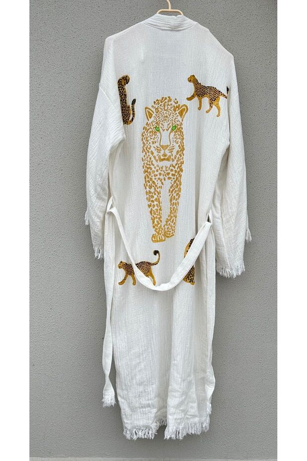 Müslin Kaplan Baskılı Kimono - 1