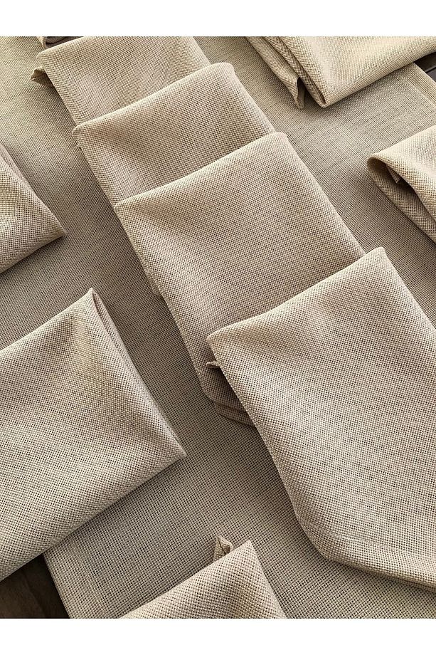 Kapicino Renk Linen Kumaş 12 Peçete 1 Runner Servis Takımı - 7