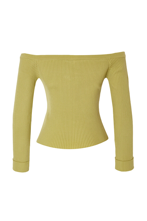 Yeşil Carmen Yaka Fitted/Vücudu Saran Triko Hırka TWOAW25HI00138 - 7