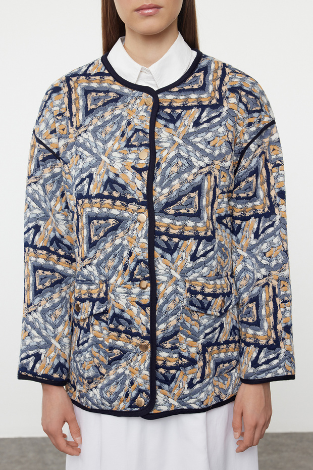Lacivert Dokulu Oversize Mevsimlik Bomber Ceket TCTAW25CK00001 - 1