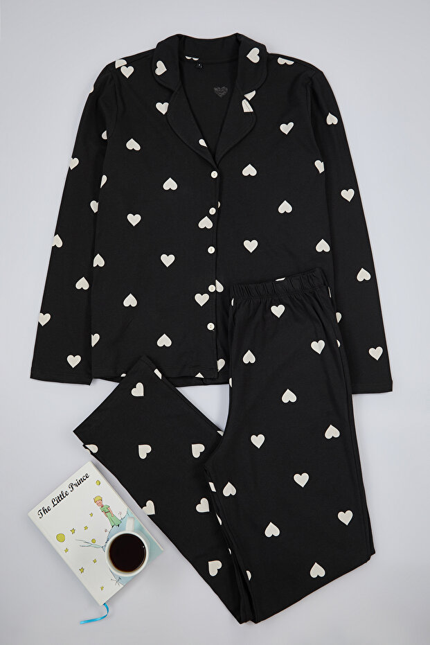 Siyah %100 Pamuklu Kalpli Örme Pijama Takımı THMAW21PT0548 - 5