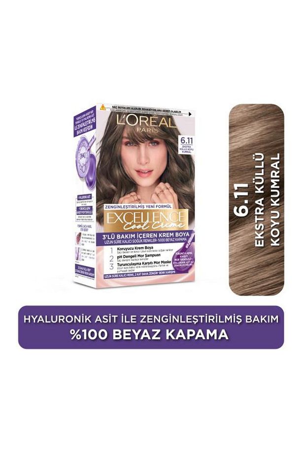 L'Oréal Paris Excellence Cool Creme 6.11 Ekstra Küllü Koyu Kumral Saç Boyası - 1
