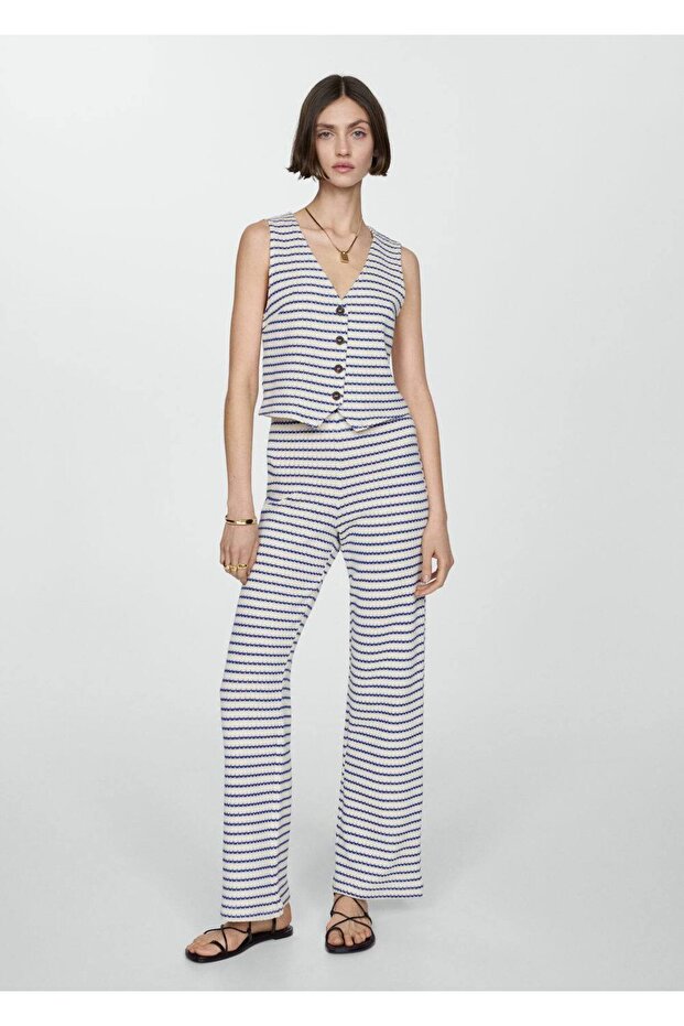 Çizgili dantel bluz - 2